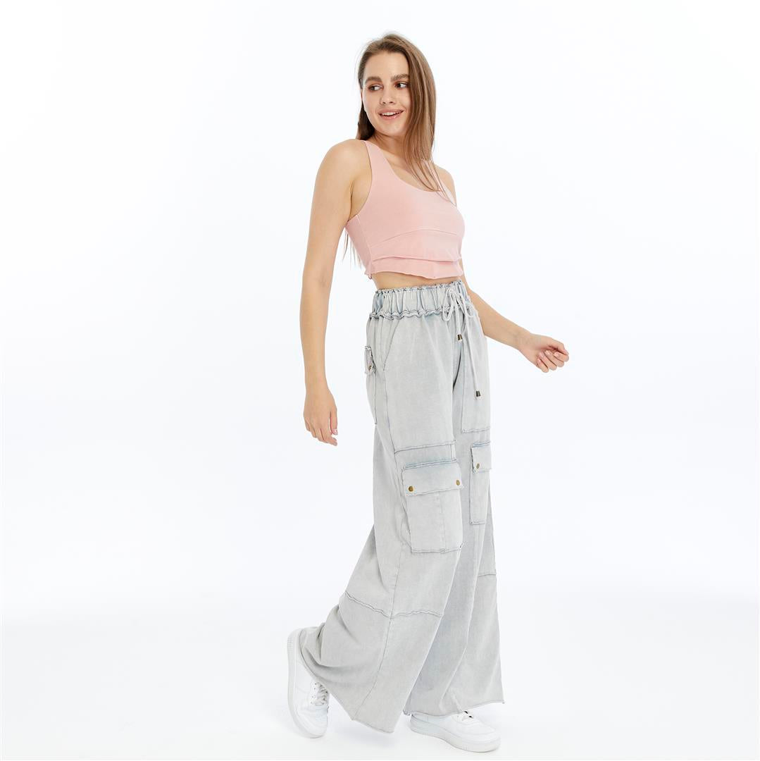 Detailed Straight Flare Leg with pockets   Women Stone Washed Cotton Trouse