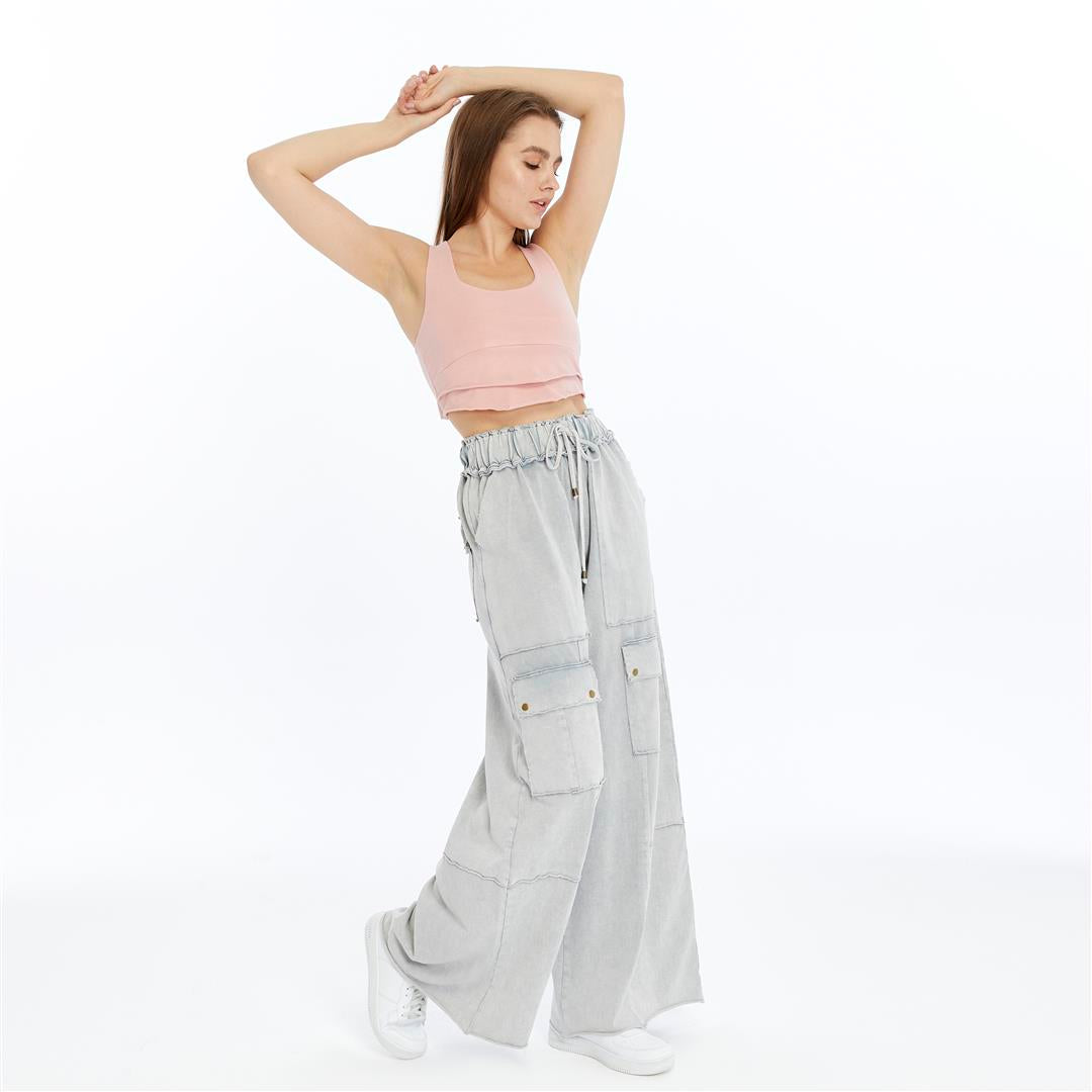 Detailed Straight Flare Leg with pockets   Women Stone Washed Cotton Trouse