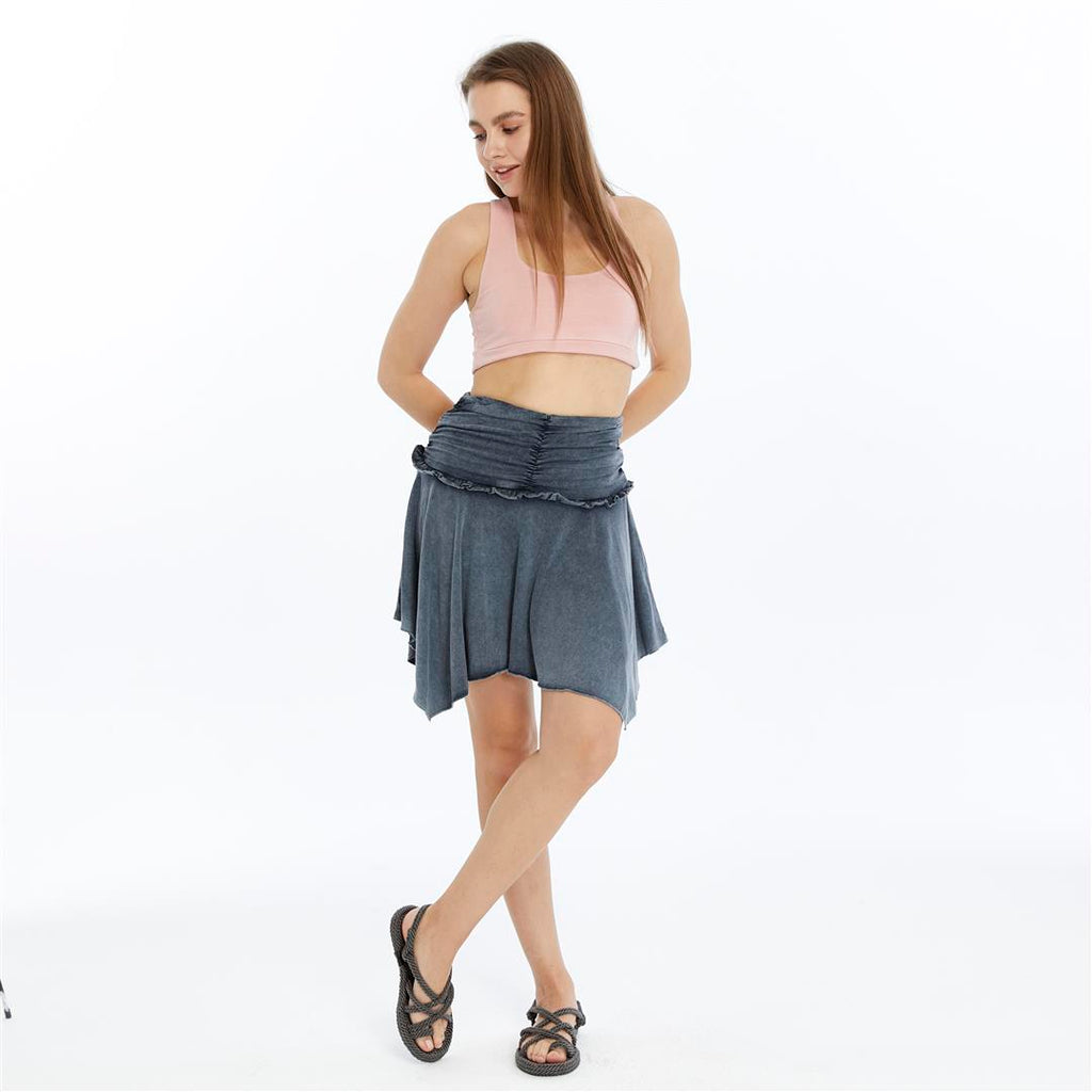Lace Asymmetrical with Jagged Edge  Stone Washed  Skirt