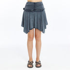 Lace Asymmetrical with Jagged Edge  Stone Washed  Skirt