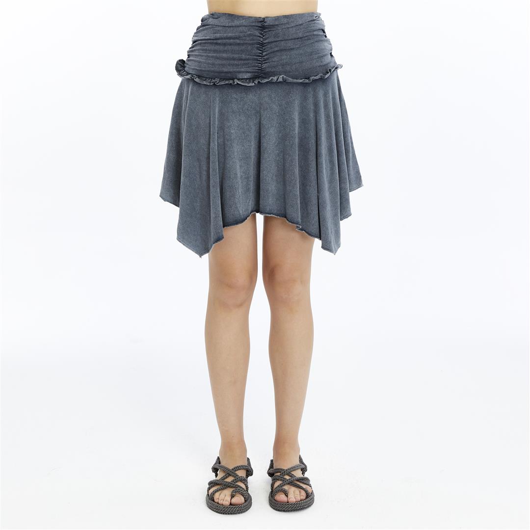 Lace Asymmetrical with Jagged Edge  Stone Washed  Skirt