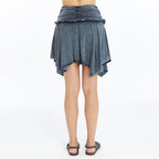 Lace Asymmetrical with Jagged Edge  Stone Washed  Skirt