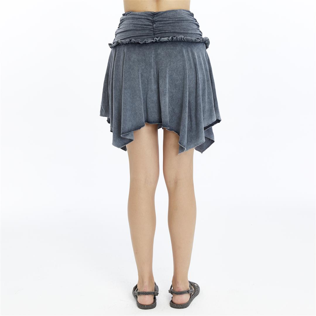 Lace Asymmetrical with Jagged Edge  Stone Washed  Skirt