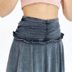 Lace Asymmetrical with Jagged Edge  Stone Washed  Skirt
