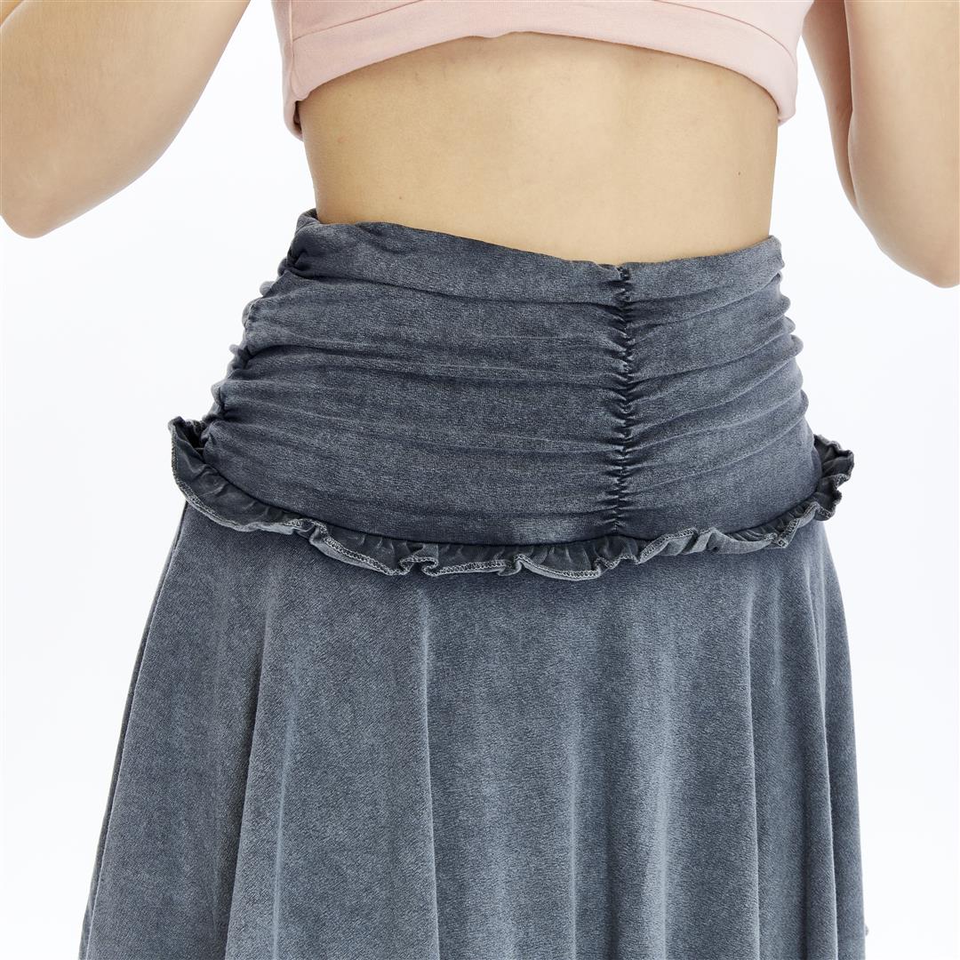 Lace Asymmetrical with Jagged Edge  Stone Washed  Skirt