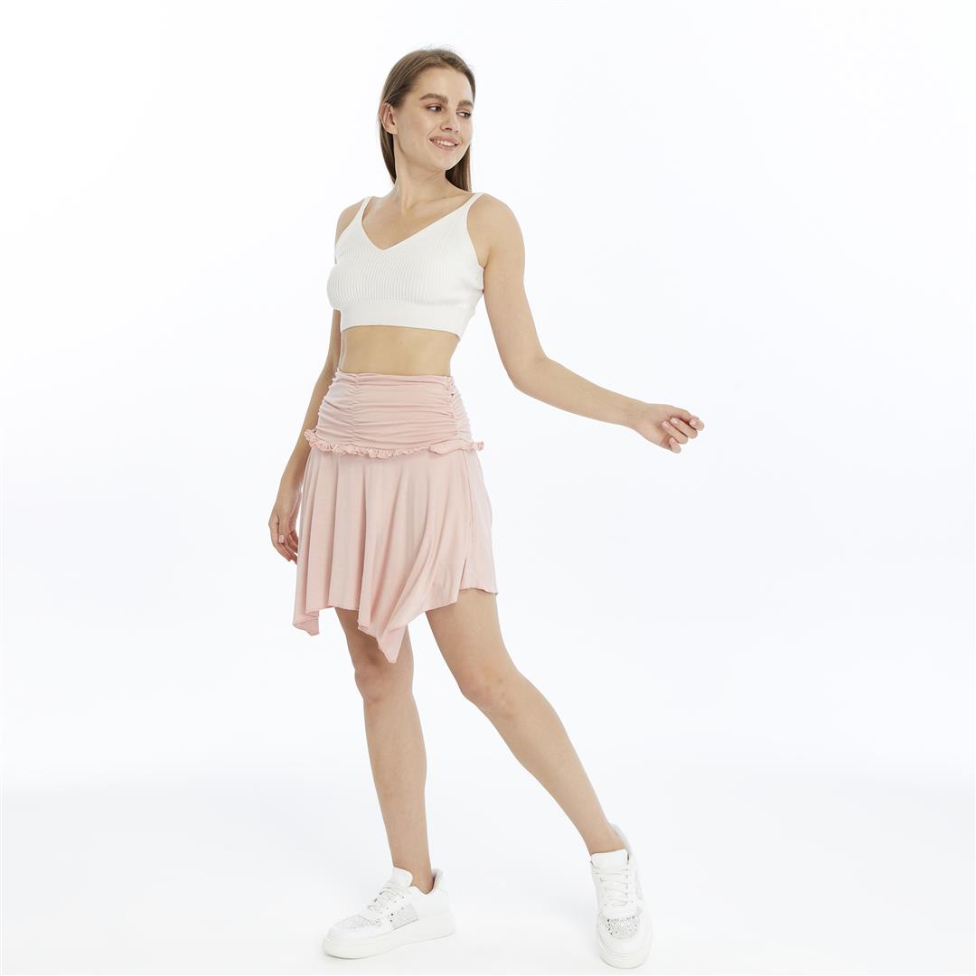 Lace Asymmetrical with Jagged Edge  Stone Washed  Skirt