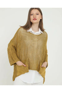 Fishtail Net Cropped Knit Women  Two Pocket Pullover  Tops