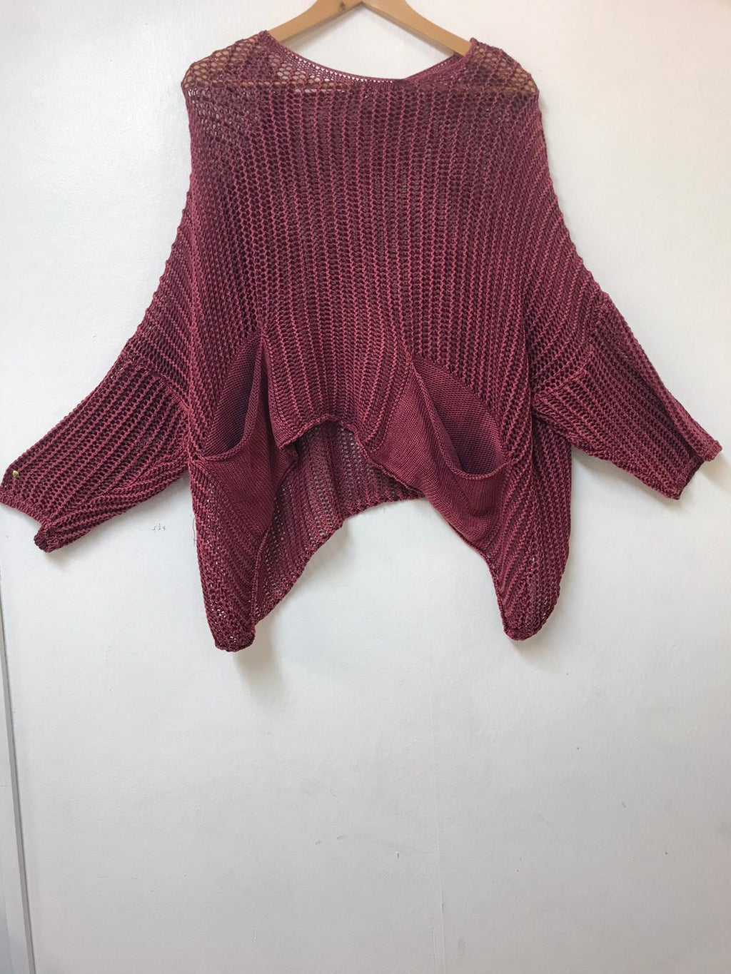 Fishtail Net Cropped Knit Women  Two Pocket Pullover  Tops