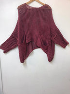 Fishtail Net Cropped Knit Women  Two Pocket Pullover  Tops