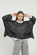 Fish Net Two Pockets  Cotton Knitted Pull over Women Jumper