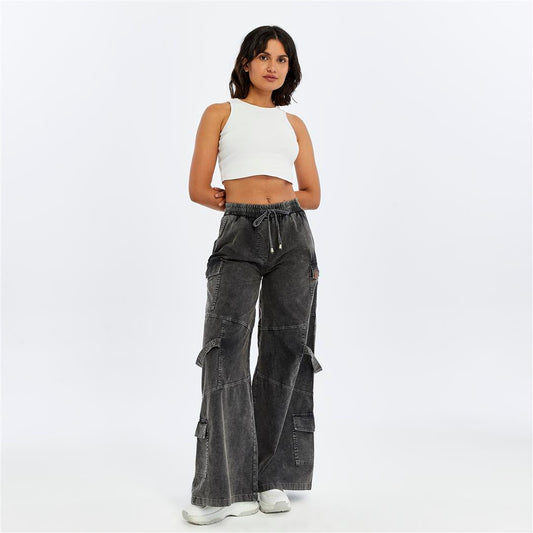 High Waist Flare Legs   Women Stone Washed Cotton Trouser