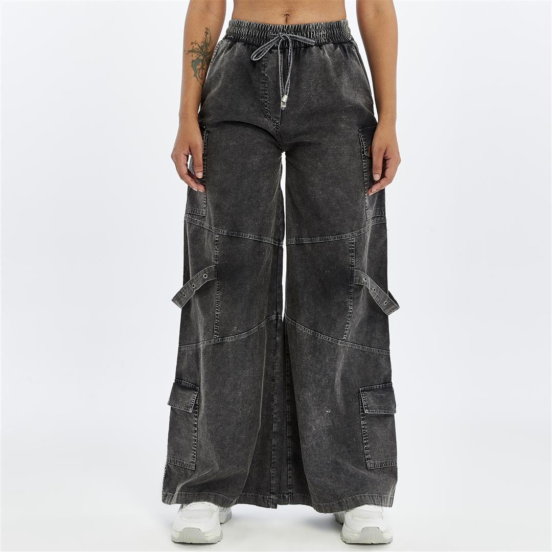 High Waist Flare Legs   Women Stone Washed Cotton Trouser