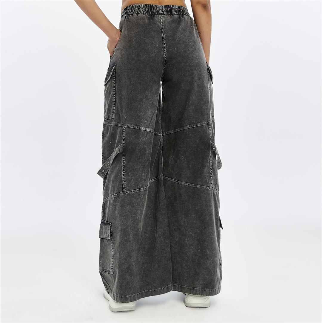 High Waist Flare Legs   Women Stone Washed Cotton Trouser