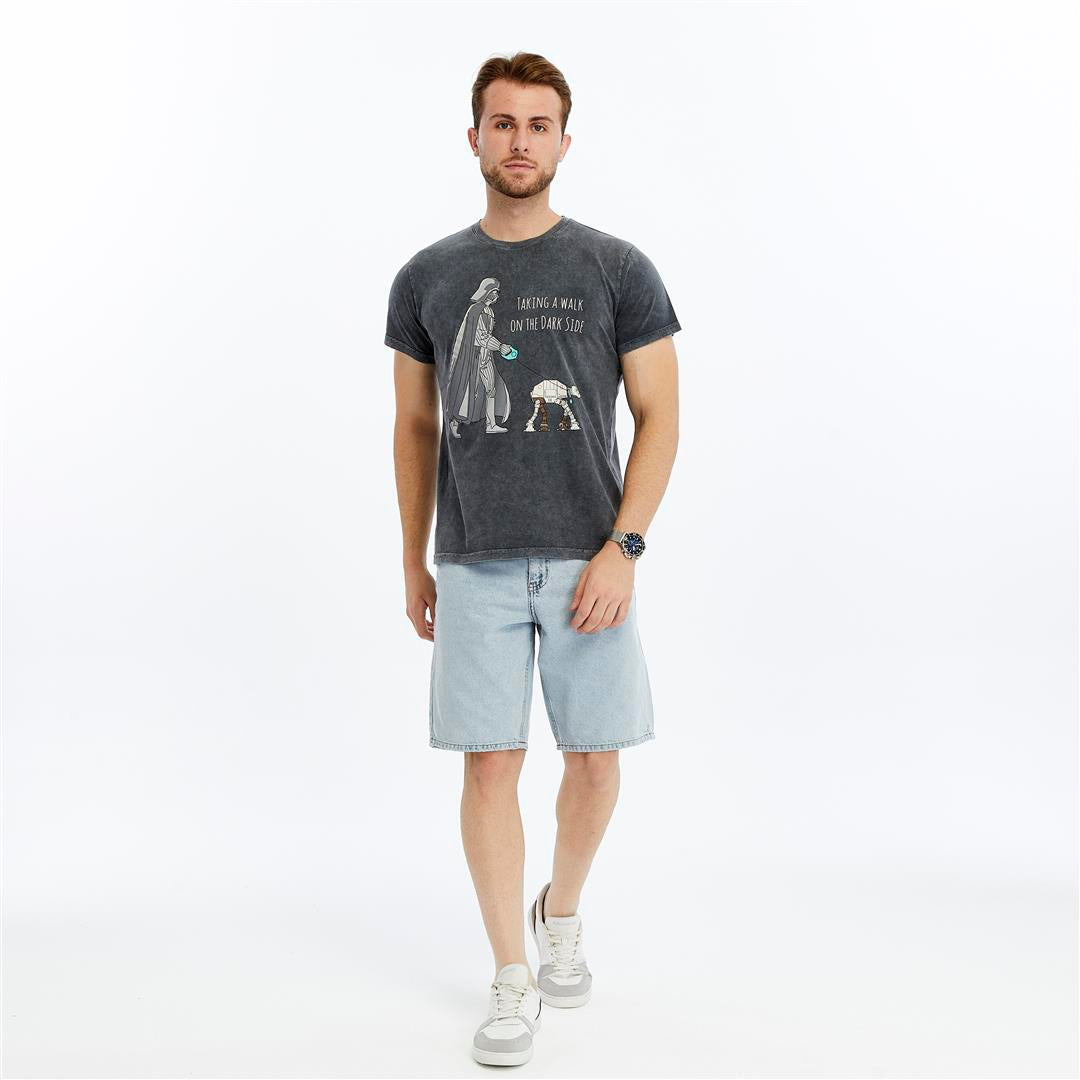 Stone Washed TAKING A WALK ON DARK SIDE  Printed Cotton  T-shirt