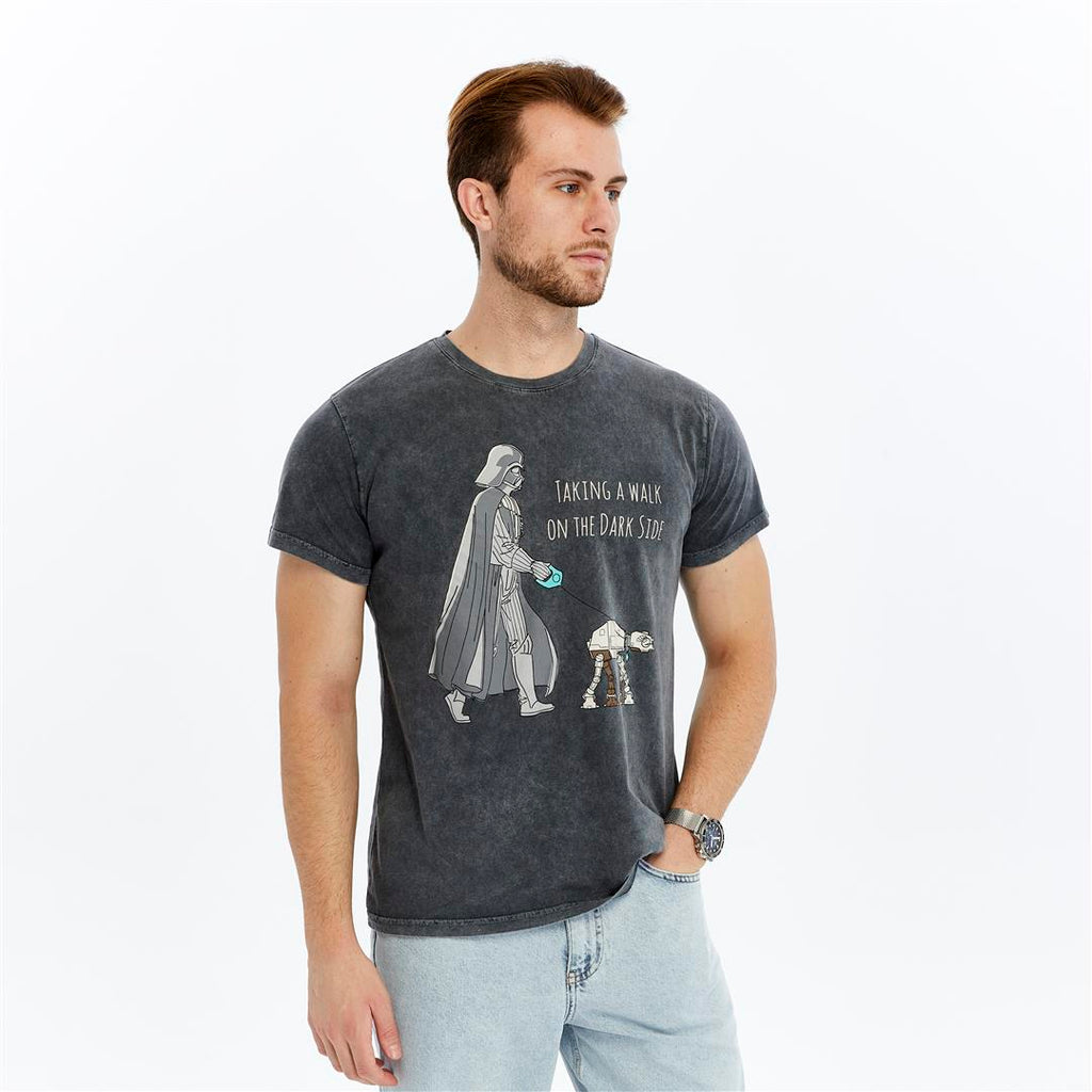 Stone Washed TAKING A WALK ON DARK SIDE  Printed Cotton  T-shirt