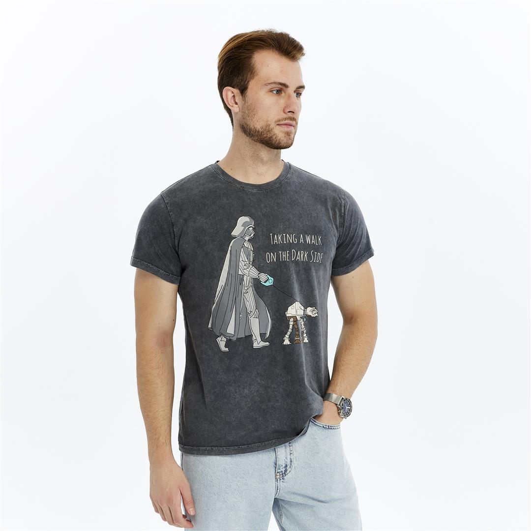 Stone Washed TAKING A WALK ON DARK SIDE  Printed Cotton  T-shirt