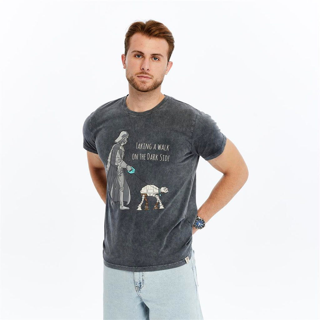 Stone Washed TAKING A WALK ON DARK SIDE  Printed Cotton  T-shirt