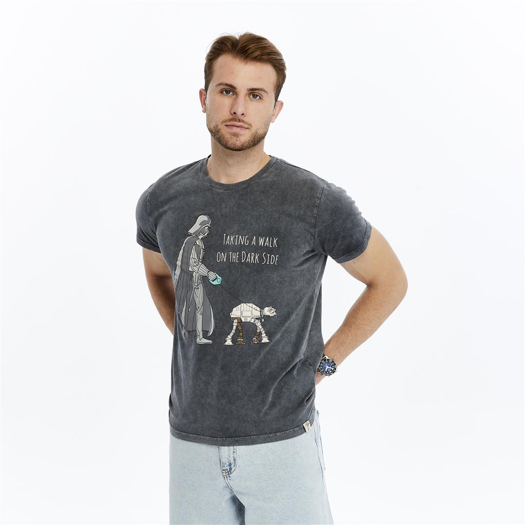 Stone Washed TAKING A WALK ON DARK SIDE  Printed Cotton  T-shirt