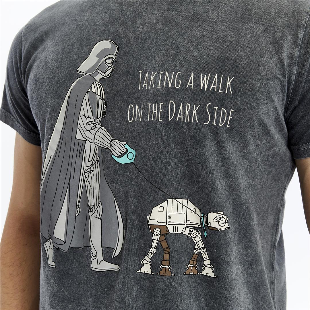 Stone Washed TAKING A WALK ON DARK SIDE  Printed Cotton  T-shirt