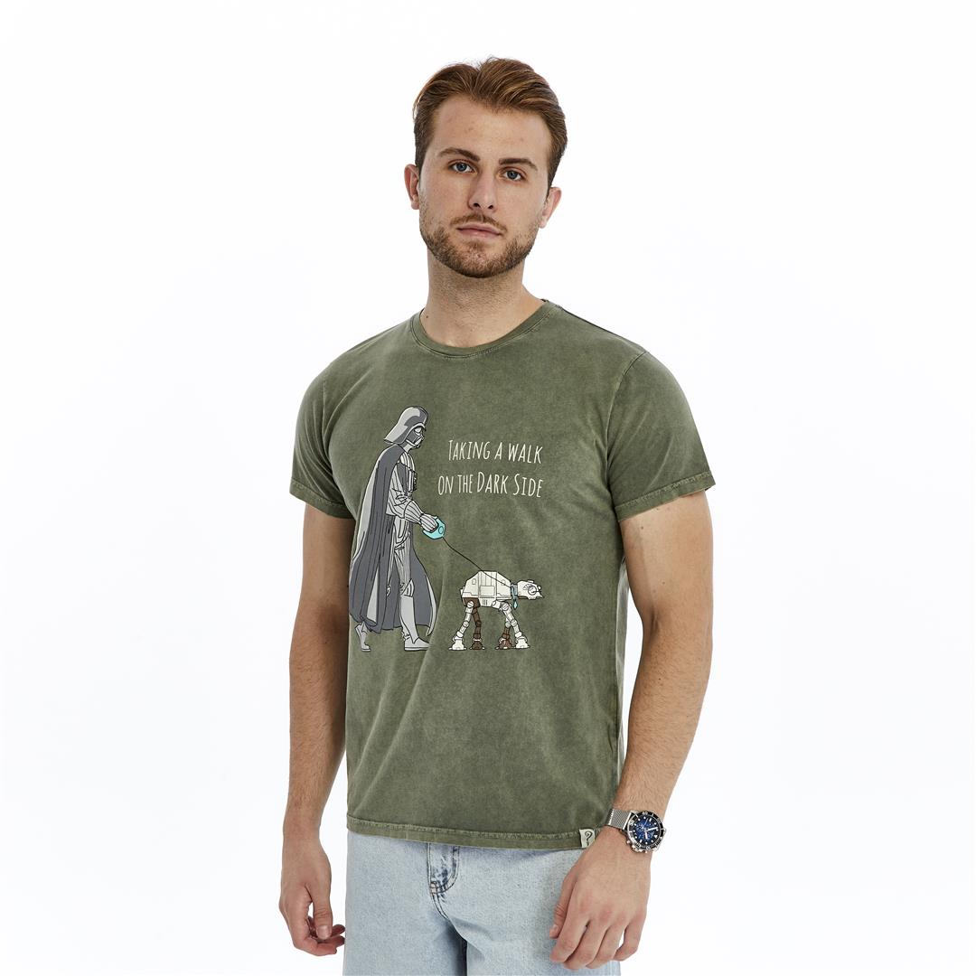 Stone Washed TAKING A WALK ON DARK SIDE  Printed Cotton  T-shirt