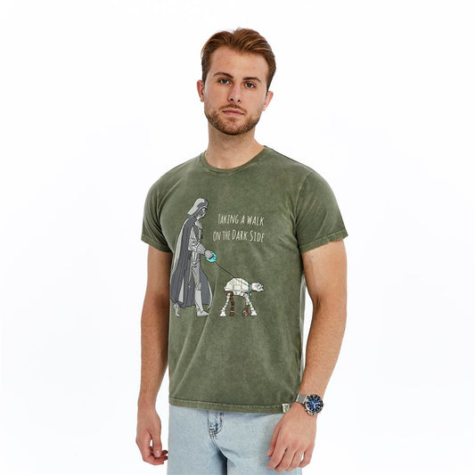 Stone Washed TAKING A WALK ON DARK SIDE  Printed Cotton  T-shirt
