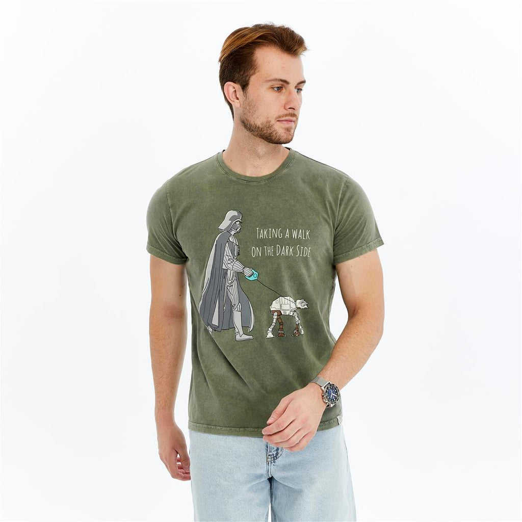 Stone Washed TAKING A WALK ON DARK SIDE  Printed Cotton  T-shirt