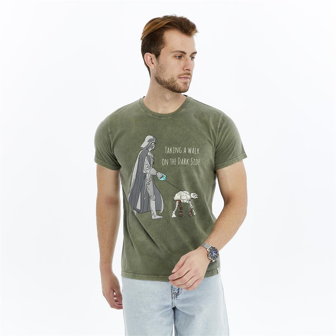 Stone Washed TAKING A WALK ON DARK SIDE  Printed Cotton  T-shirt