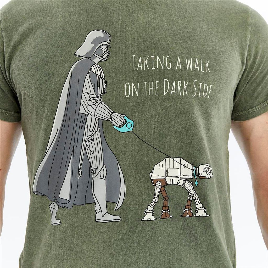 Stone Washed TAKING A WALK ON DARK SIDE  Printed Cotton  T-shirt