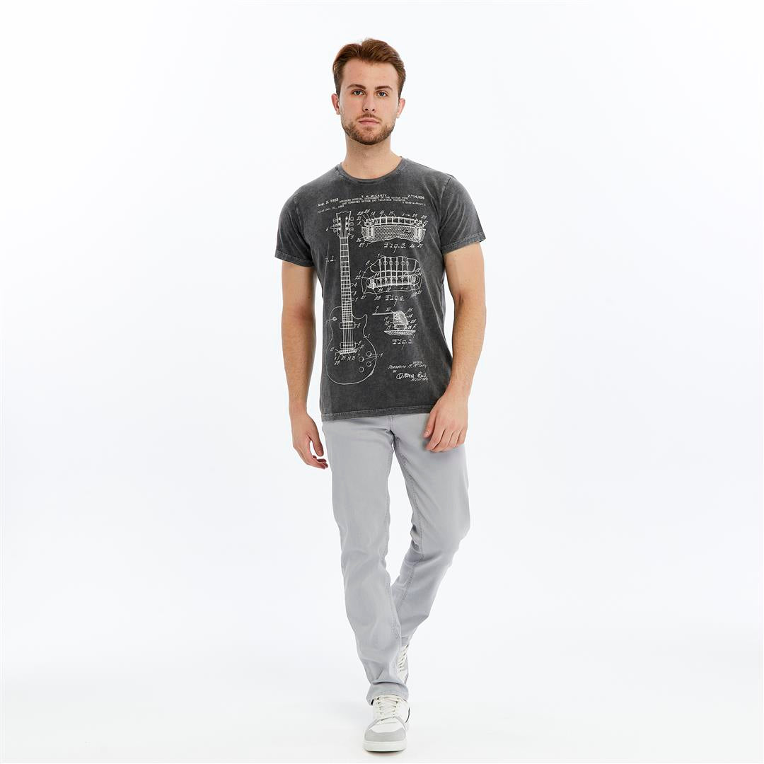 Stone Washed  Guitar Mc 1995 Patent Printed Cotton T-Shirt
