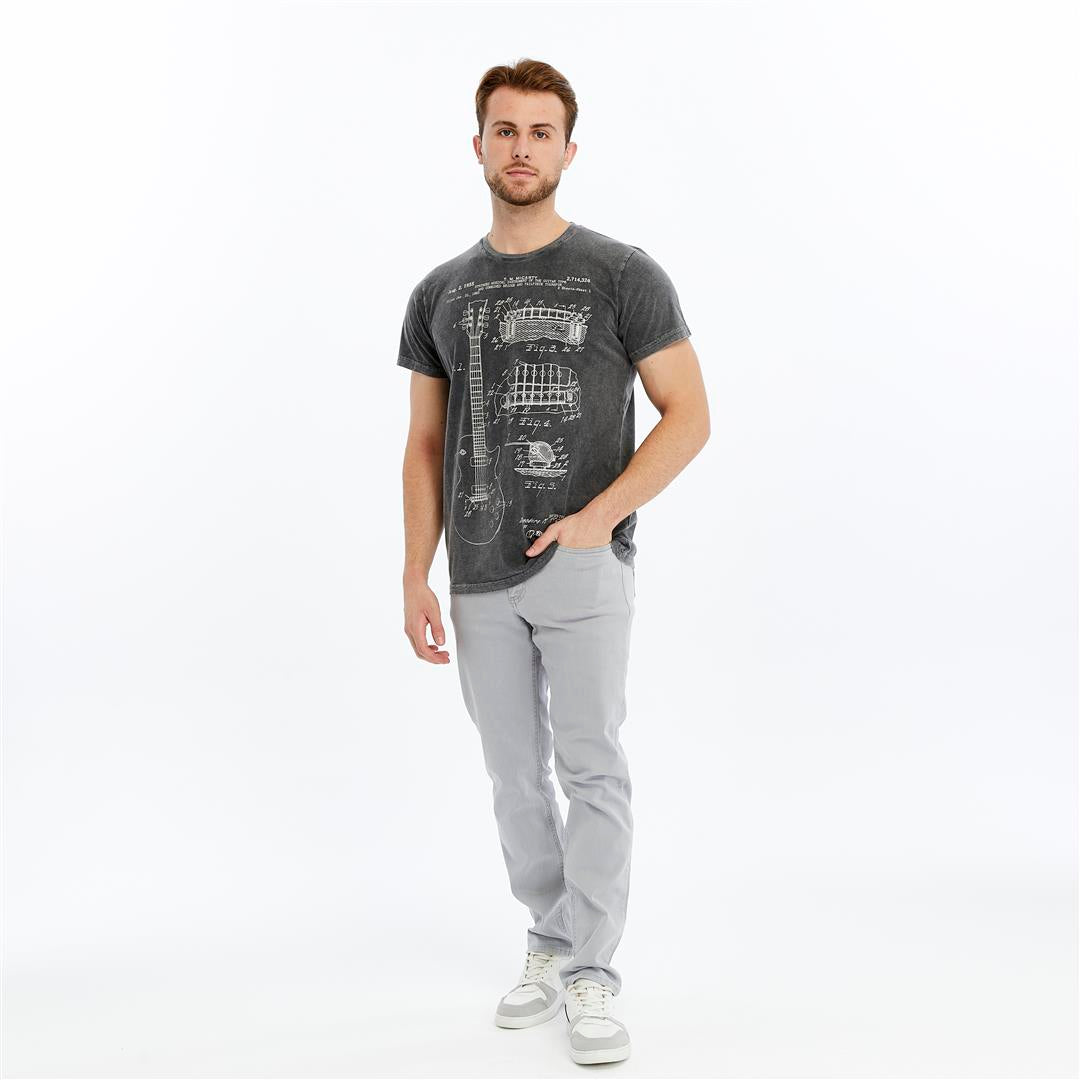 Stone Washed  Guitar Mc 1995 Patent Printed Cotton T-Shirt