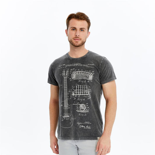 Stone Washed  Guitar Mc 1995 Patent Printed Cotton T-Shirt