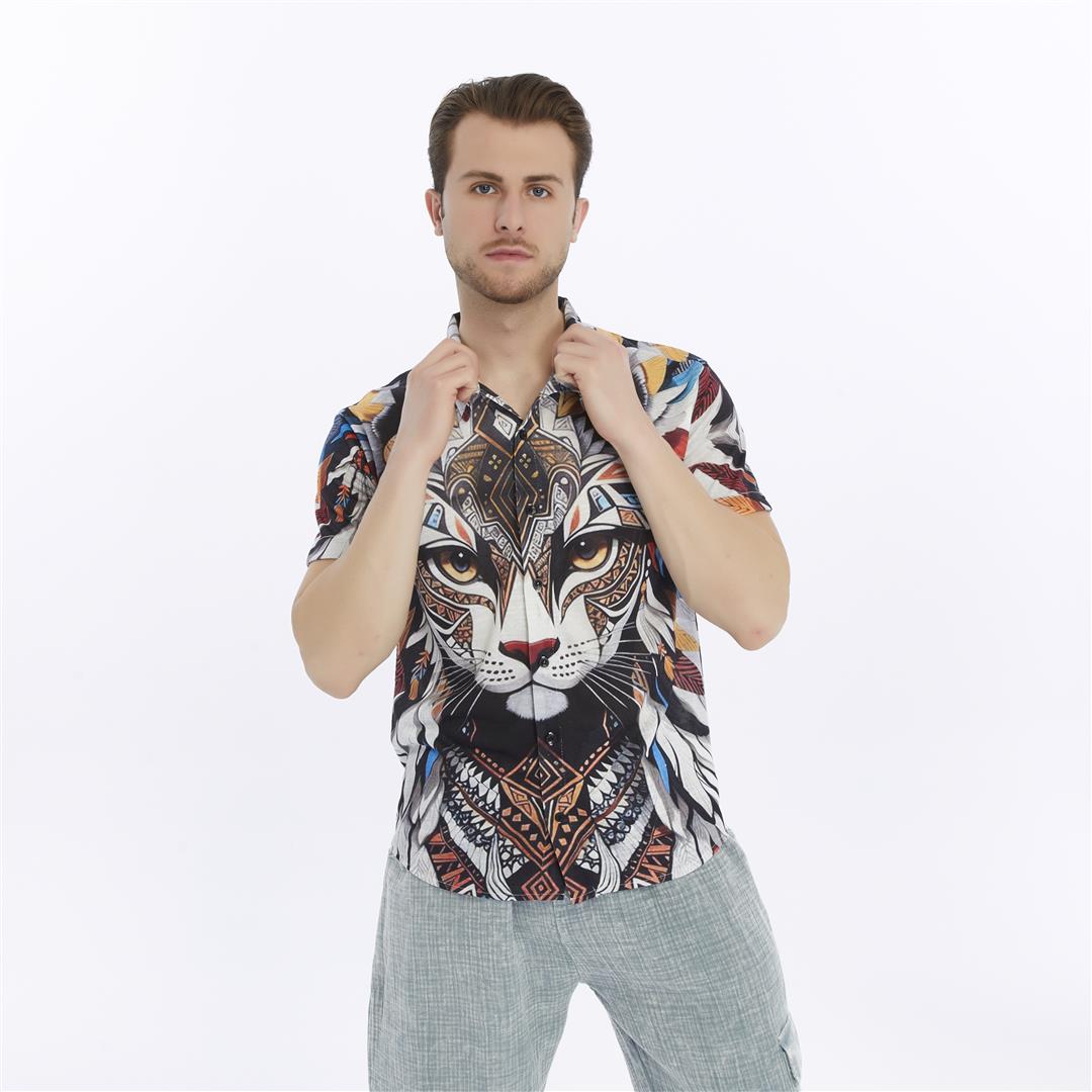 SUMMON CAT Patterned Print Men's Regular Shirt