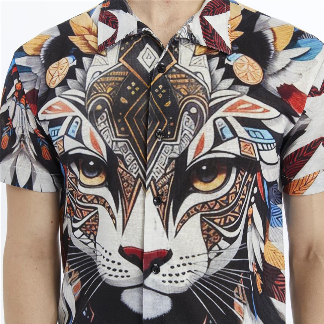 SUMMON CAT Patterned Print Men's Regular Shirt