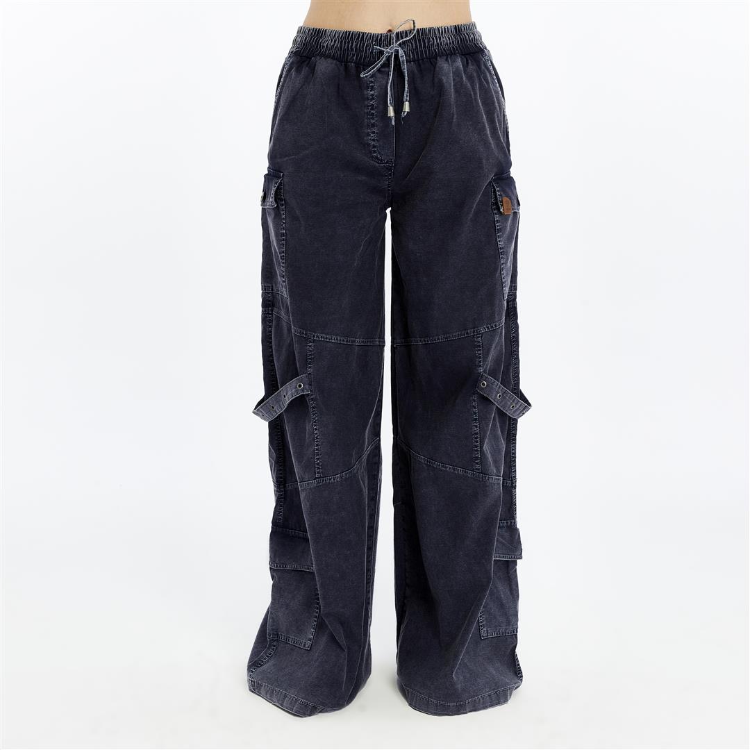 High Waist Flare Legs   Women Stone Washed Cotton Trouser
