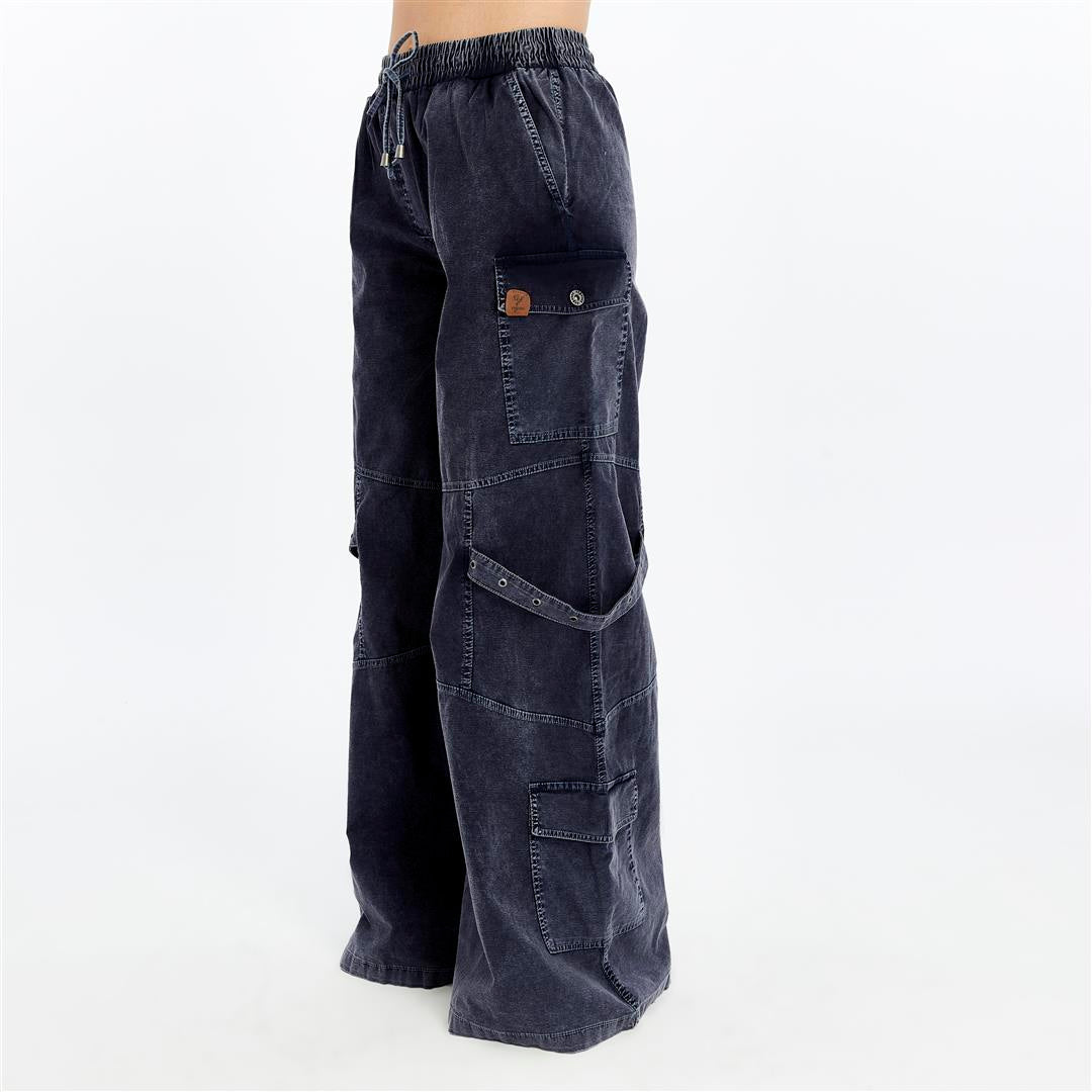 High Waist Flare Legs   Women Stone Washed Cotton Trouser
