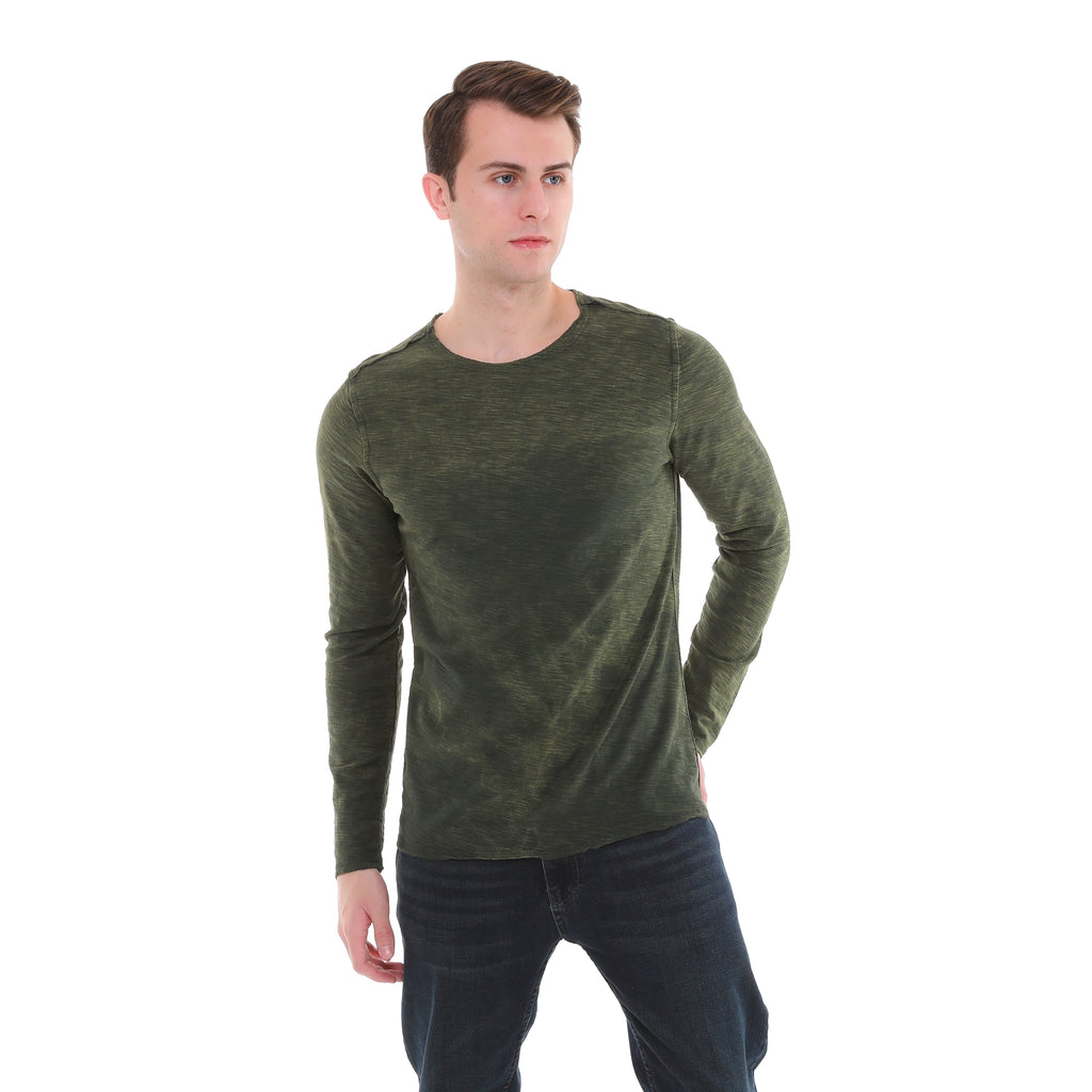 Stone Washed Cotton Men Long Sleeve Top
