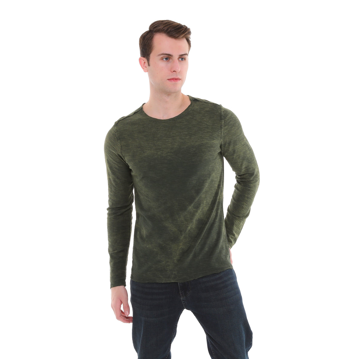 Stone Washed Cotton Men Long Sleeve Top