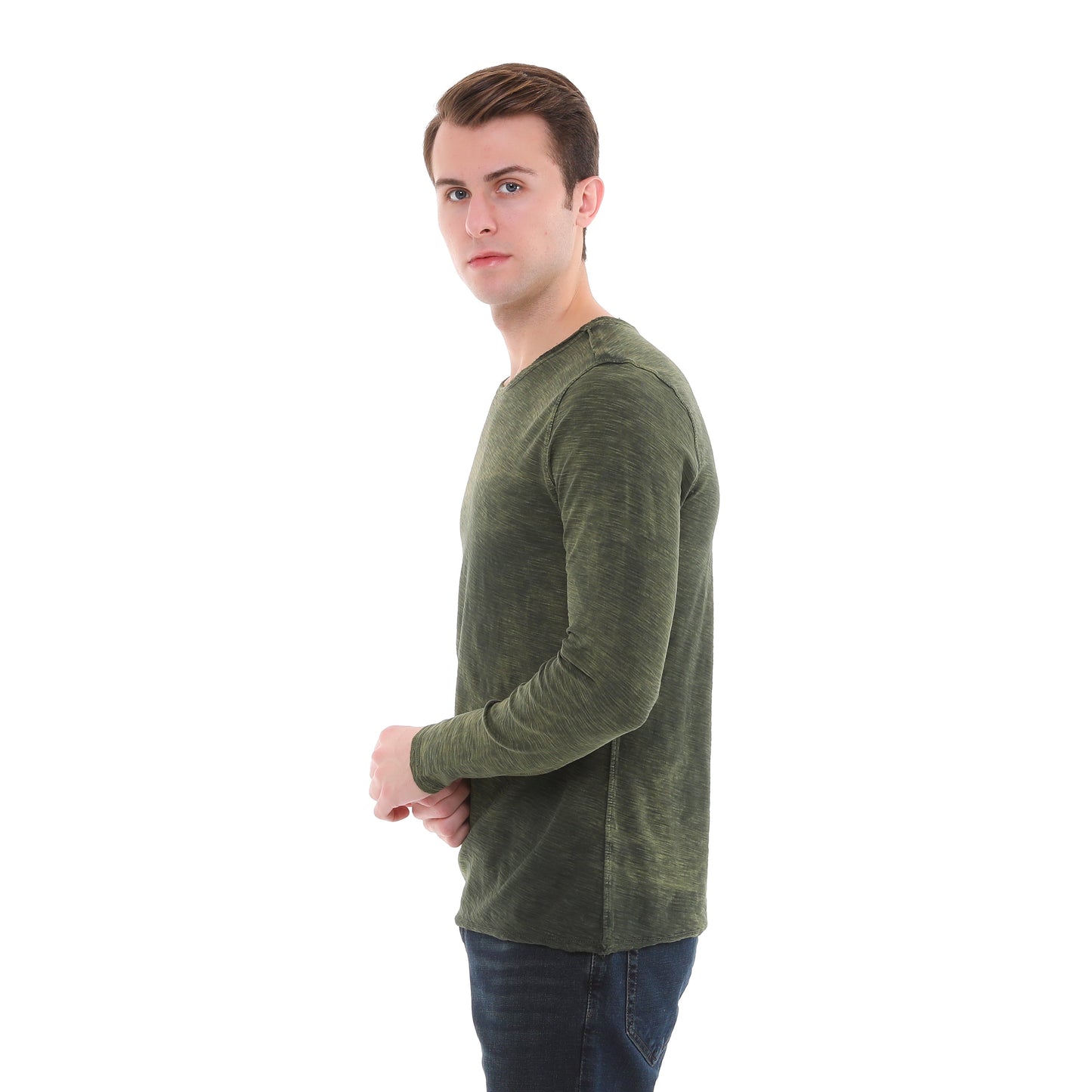 Stone Washed Cotton Men Long Sleeve Top