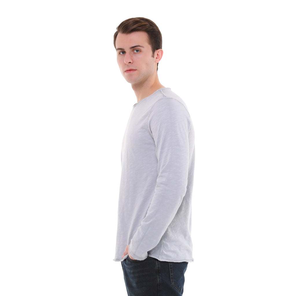 Stone Washed Cotton Men Long Sleeve Top