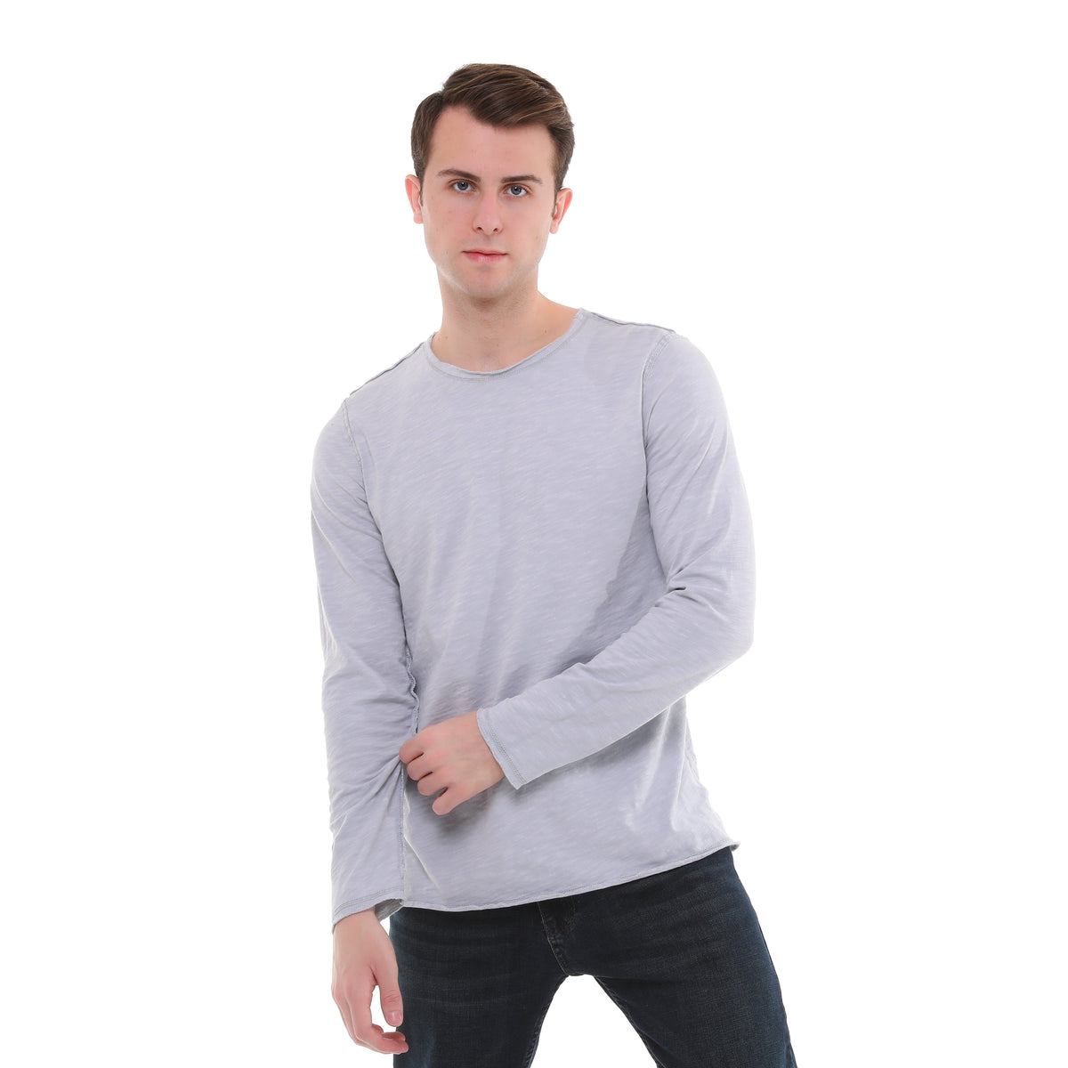Stone Washed Cotton Men Long Sleeve Top
