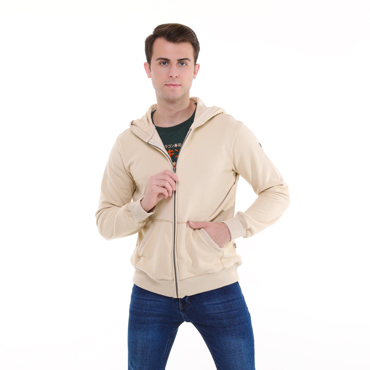 Plain  Cotton   Men's Hooded Hoodie Jacket