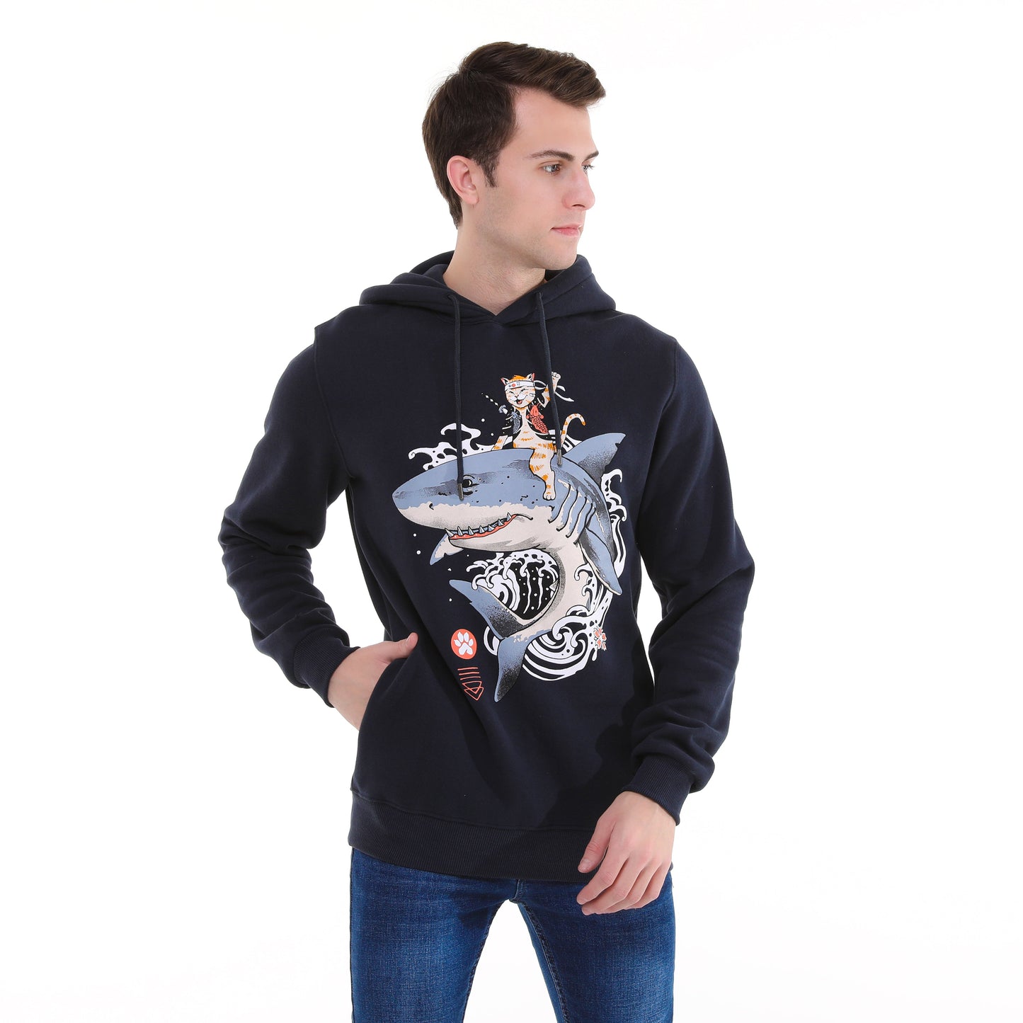 Catana Shark   Print Men's Cotton  Navy Blue  Hoodie