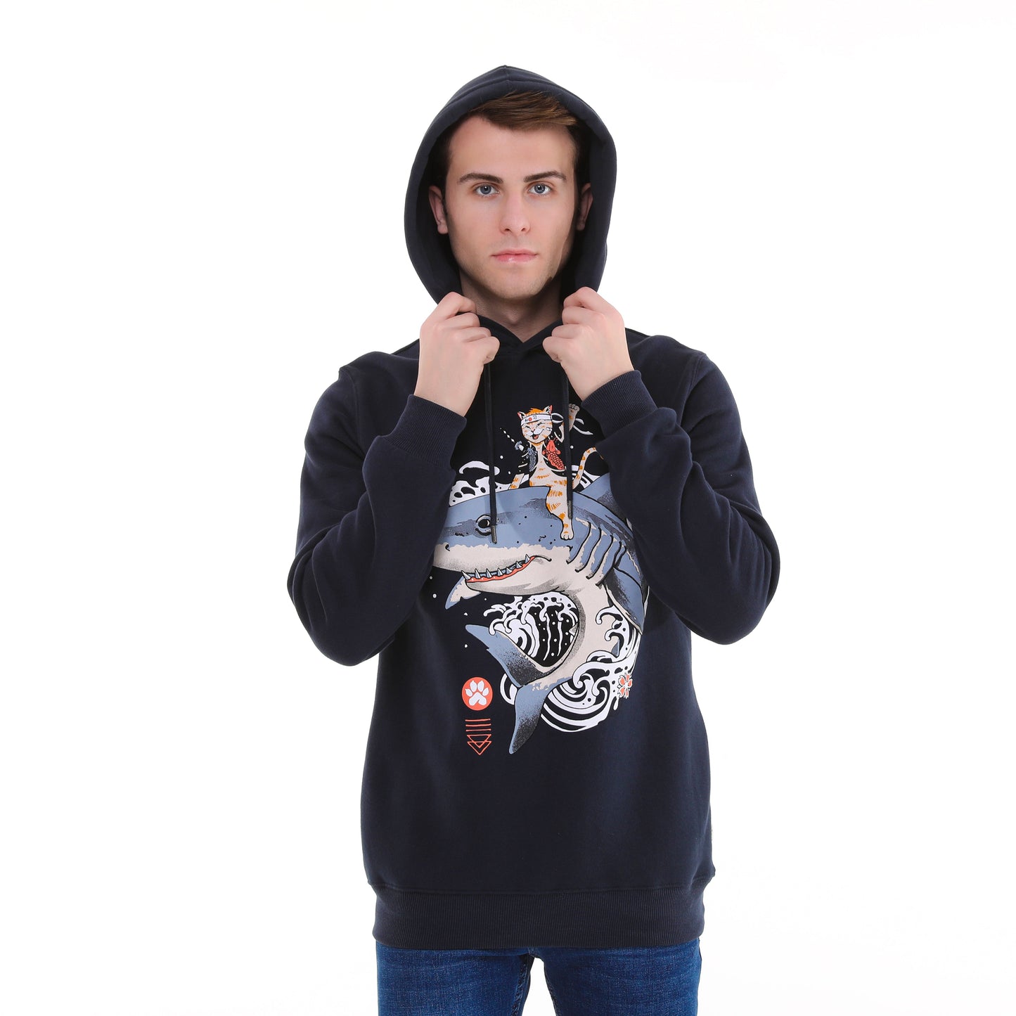 Catana Shark   Print Men's Cotton  Navy Blue  Hoodie