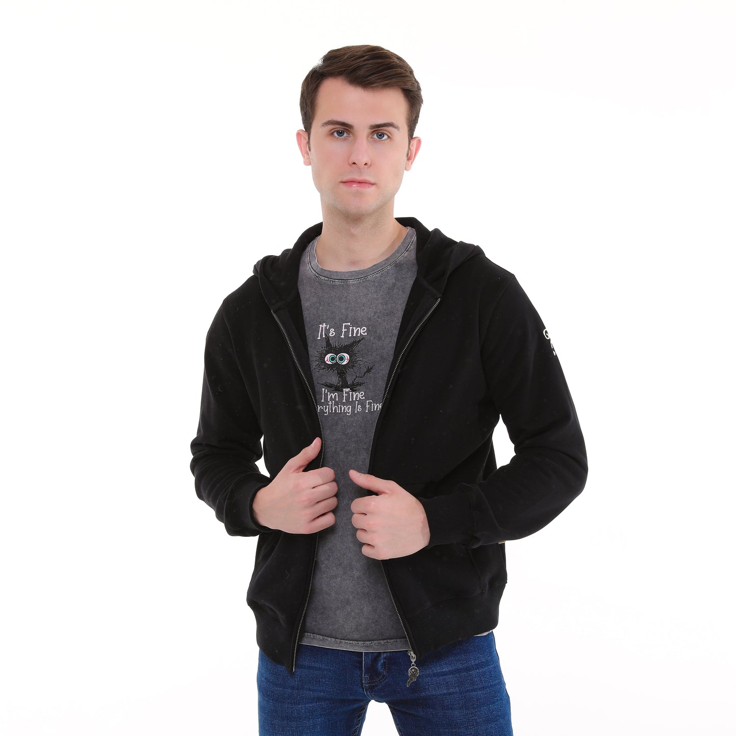 Plain  Cotton   Men's Hooded Hoodie Jacket