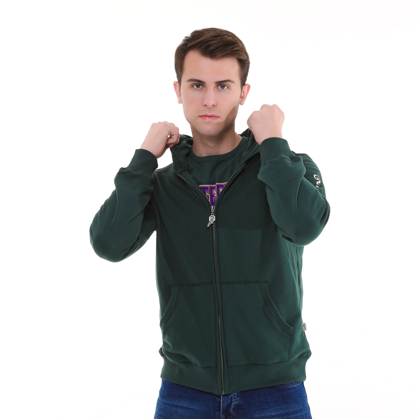 Plain  Cotton   Men's Hooded Hoodie Jacket