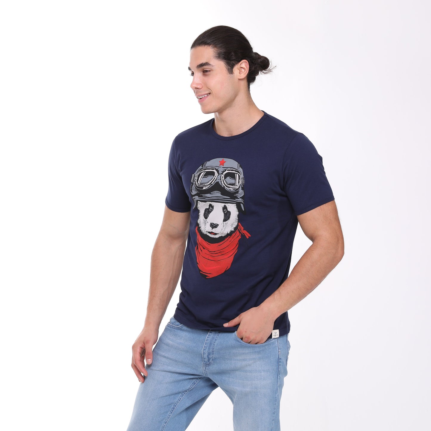 Blue Panda Pilot Animal Printed Cotton T-shirt