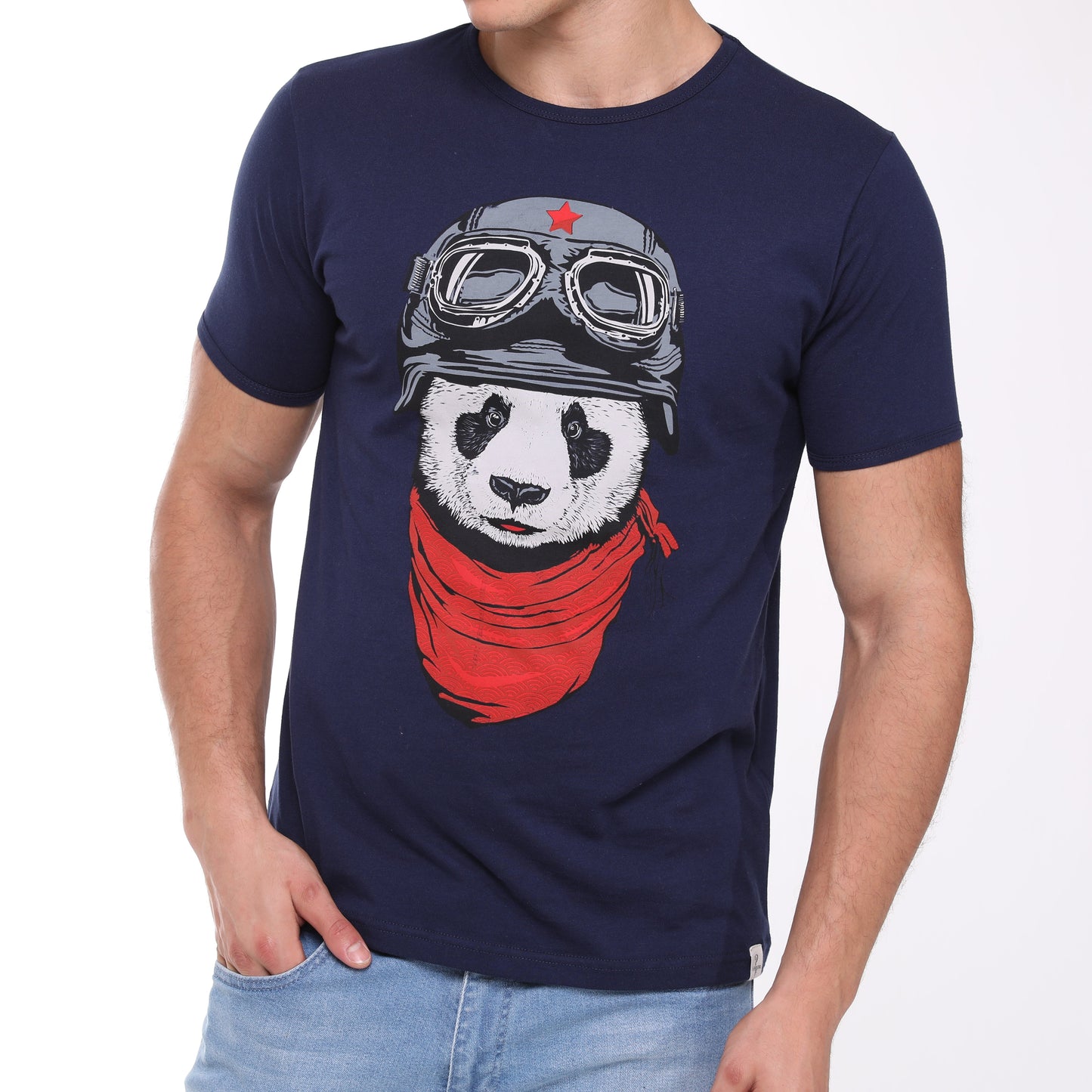 Blue Panda Pilot Animal Printed Cotton T-shirt
