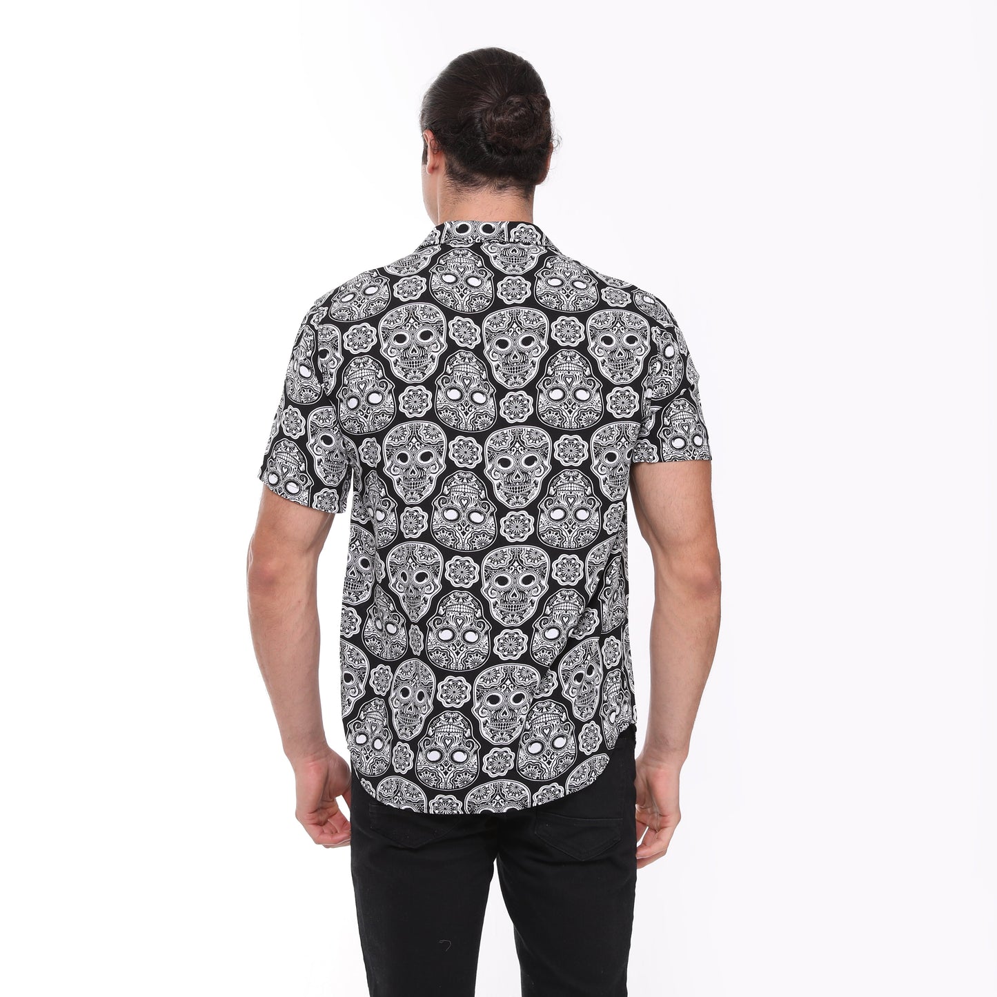 Anthracite  Full Skull Print Men's Short Sleeve Shirts