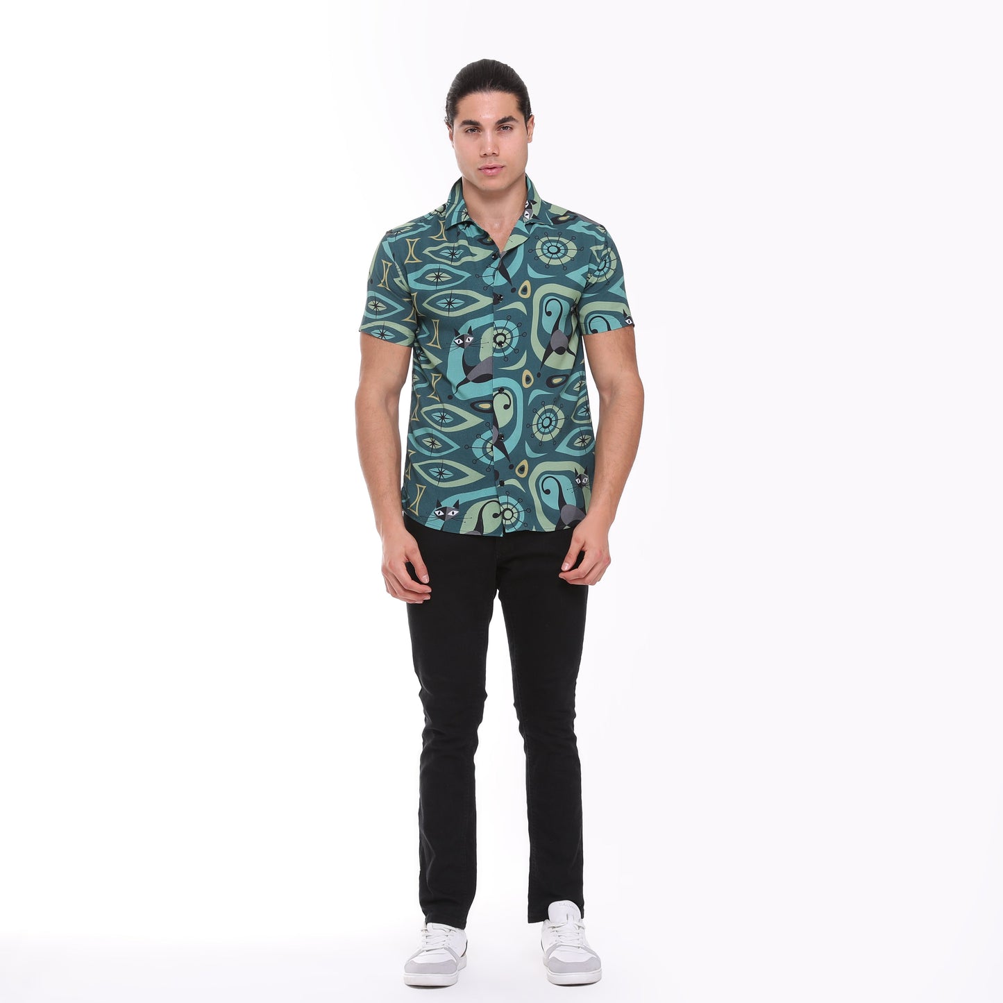 Cool Cat Printed Short Sleeve Men's Shirt
