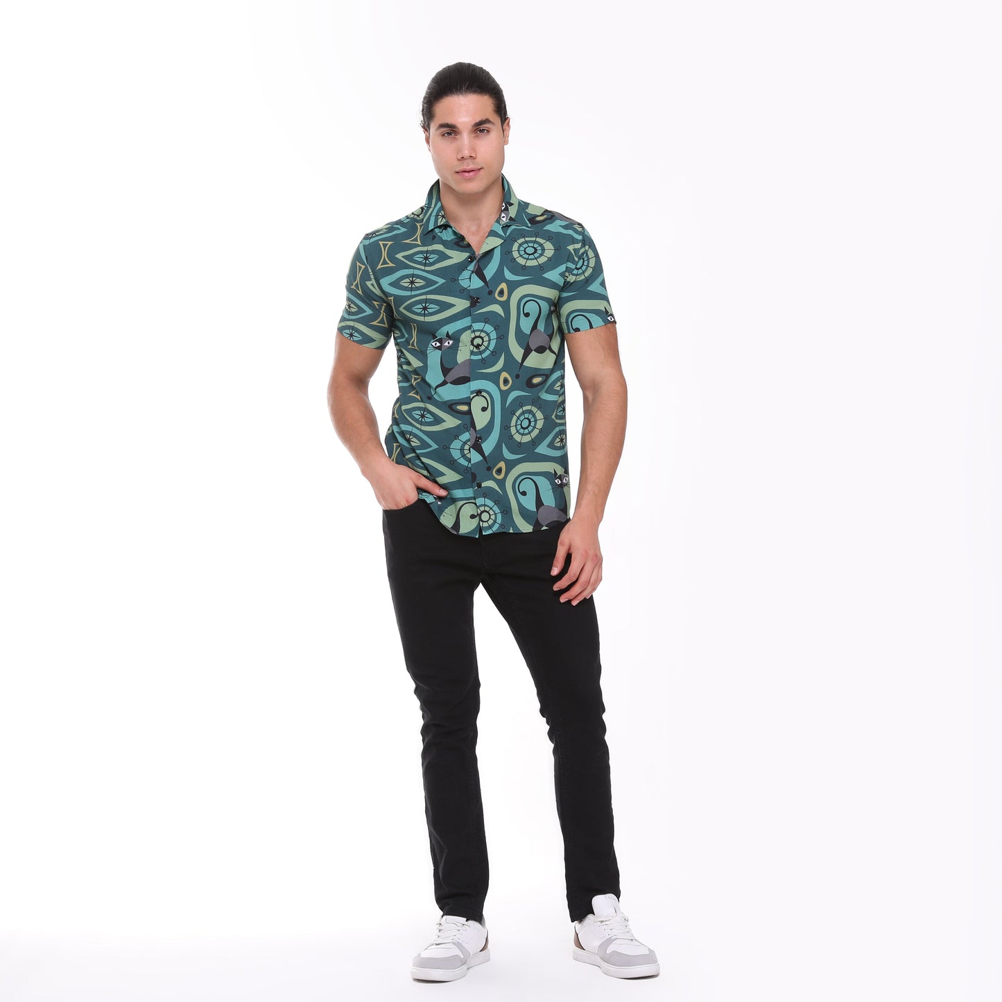 Cool Cat Printed Short Sleeve Men's Shirt